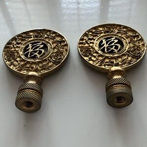 Charlies Gold Ornate Metal Finial. Pair